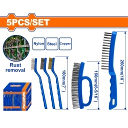 SET X5 CEPILLOS ALAMBRE Y NYLON 6, 7, 10" CON MANGO ERGON�MICO WADFOW WBH4501
