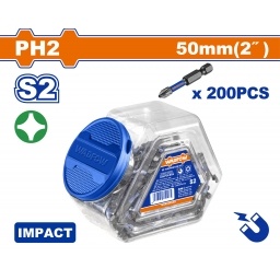 SET X200 PUNTAS DE IMPACTO 50MM 2" PH2 S2 IMANTADAS WADFOW WSV5KPH25