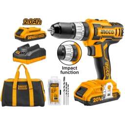 TALADRO ATORNILLADOR 20VOLT C PERCUTOR  BOLSO  2 BAT LITIO INGCO CIDLI2002