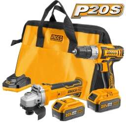 KIT AMOLADORA ANGULAR 20V + ATORNILLADOR 20V A BATERIA INGCO  P20S CKLI2009