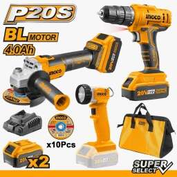 KIT AMOLADORA ATORNILLADOR Y LINTERNA + BOLSO 20V CKLI2048
