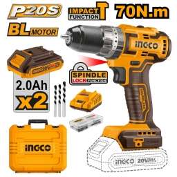 ATORNILLADOR 20V 13MM PERCUTOR BRUSHLESS 70NM C 2BAT CARG Y MALETIN CIDLI20605 INGCO