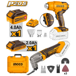 KIT 20V P20S PISTOLA DE CALOR + HERRAMIENTA MULTIFUNCION A BATERIA CCARG CBAT INGCO COSLI230703