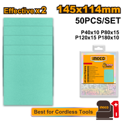 SET X 50 LIJAS 145X114MM G 40 80 120 180 INGCO PARED MADERA PINTURA METAL PIEDRA VIDRIO AKFS145115