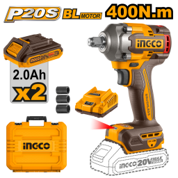 LLAVE  DE IMPACTO A BATERIA  400NM 20V P20S BL CON 2 BAT CARG + VALIJA INGCO CIWLI2040