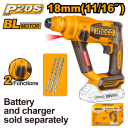 ROTOMARTILLO A BATERA 20V P20S SDS PLUS 1.8J + 3 MECHAS SBAT Y SCARGADOR INGCO CRHLI20188