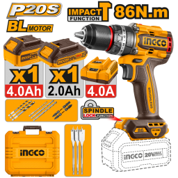 TALADRO ATORNILLADOR PERCUTOR A BATERA 20V P20S BRUSHLESS 86NM C2BATERAS, CARGADOR, VALIJA Y ACCESORIOS INGCO CIDLI20