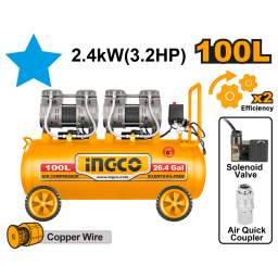 COMPRESOR DE AIRE 100L 3.2HP 8BAR (LIBRE DE ACEITE) INGCO ACS2241001
