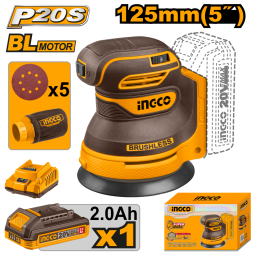 LIJADORA ROTO ORBITAL A BATERIA P20S 20V CON 5 LIJAS + BATERIA Y CARGADOR INGCO CROSLI20021