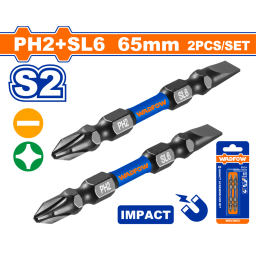 SET X2 PUNTAS IMPACTO PH2 + PLANA SL6 65MM ACERO S2 WADFOW WSV3K63