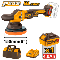 LUSTRA PULIDORA A BATERIA P20S 20V  150MM 6" BRUSHLESS + BATERIA 4.0AH + CARGADOR + BOLSO INGCO APLI20151