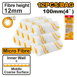 SET 12PCS REPUESTO PARA RODILLO 4" MICROFIBRA ALTURA 12MM PARED INTERIOR INGCO HRC560412