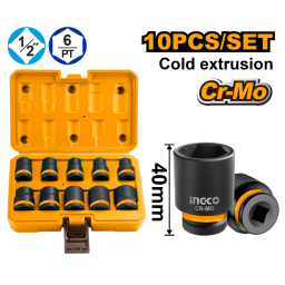 JUEGO 10 DADOS DE IMPACTO 1/2" INGCO HKISSD12101