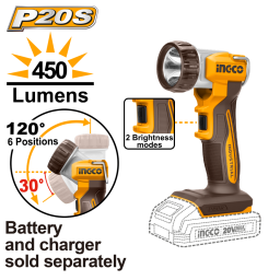 LINTERNA A BATERIA 450 LMENESP20S  20V S/BAT S/CARGADOR  INGCO CWLI2058