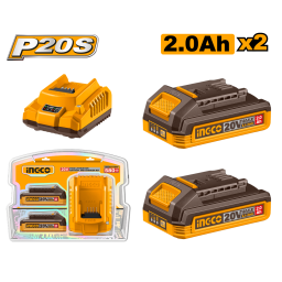 SET X2 BATERIAS 20V 2.0AH + 1 CARGADOR INGCO FBCPK2212