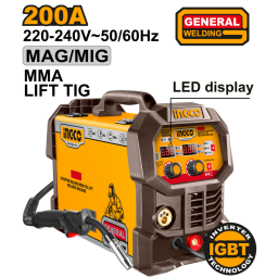 SOLDADORA INVERTER MAG/MIG/MMA/TIG 200A 220V CON ACCESORIOS INGCO ING-MGT20058