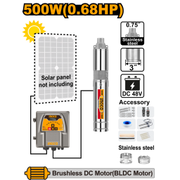 BOMBA SOLAR TIPO GUSANO 500W (0.68HP) 48V ALTURA 110M CAUDAL 2M3/H S/PANEL SOLAR INGCO SWPDC5006