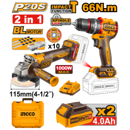 COMBO ATORNILLADOR 20V C PERCUTOR (CIDLI20602) + AMOLADORA 20V (CAGLI21154) 2 BAT CARG + VALIJA