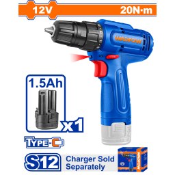 TALADRO ATORNILLADOR A BATERIA 12V 20NM + BAT 1.5AH WADFOW WCDS518