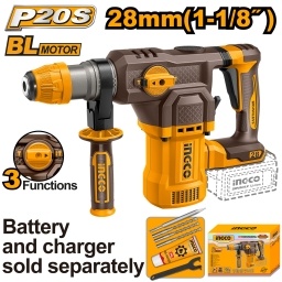 ROTOMARTILLO A BATERIA 20V 28MM SDS PLUS 4.5J + ACCESORIOS SIN BATERIA Y SIN CARGADOR INGCO CRHLI20286