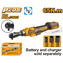 LLAVE CRIQUE A BATERIA 20V 65NM 3/8" + 3 DADOS 13 17 19MM SIN BATERIA SIN CARGADOR INGCO CDRLI206521